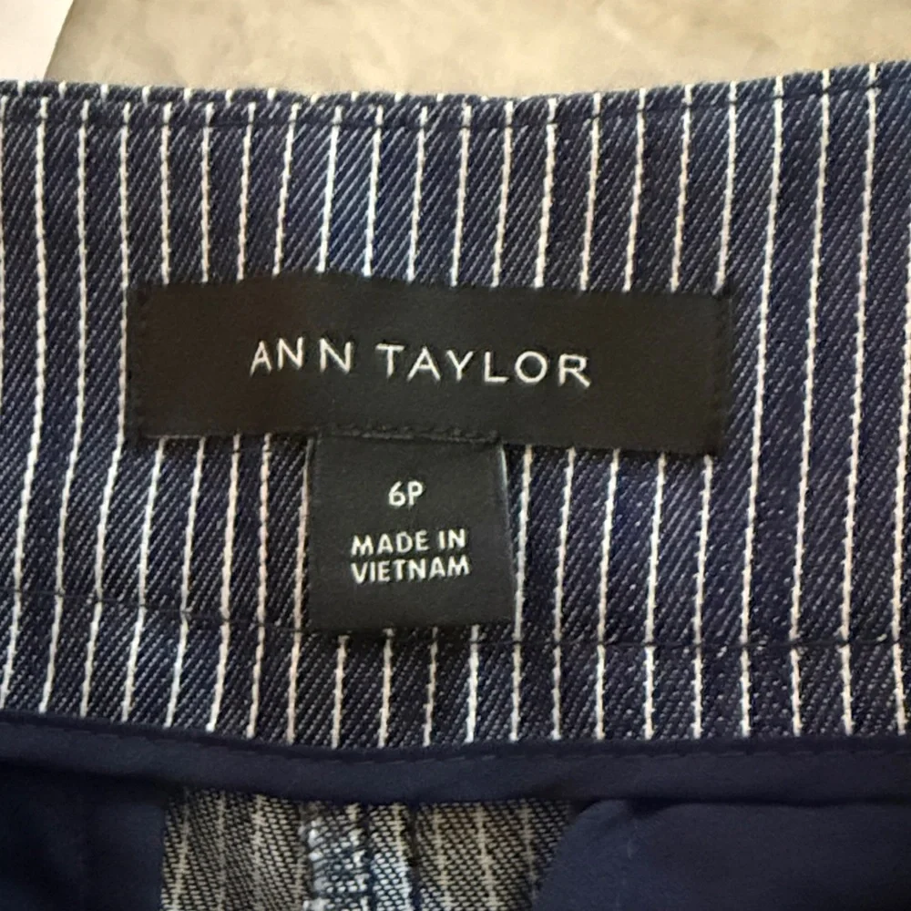 Ann Taylor indigo white pinstripe wide leg sailor pants 6p